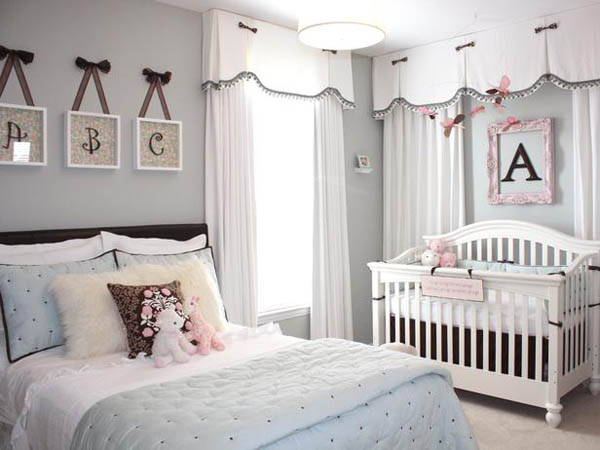 Crafting window treatments for her child's bedroom